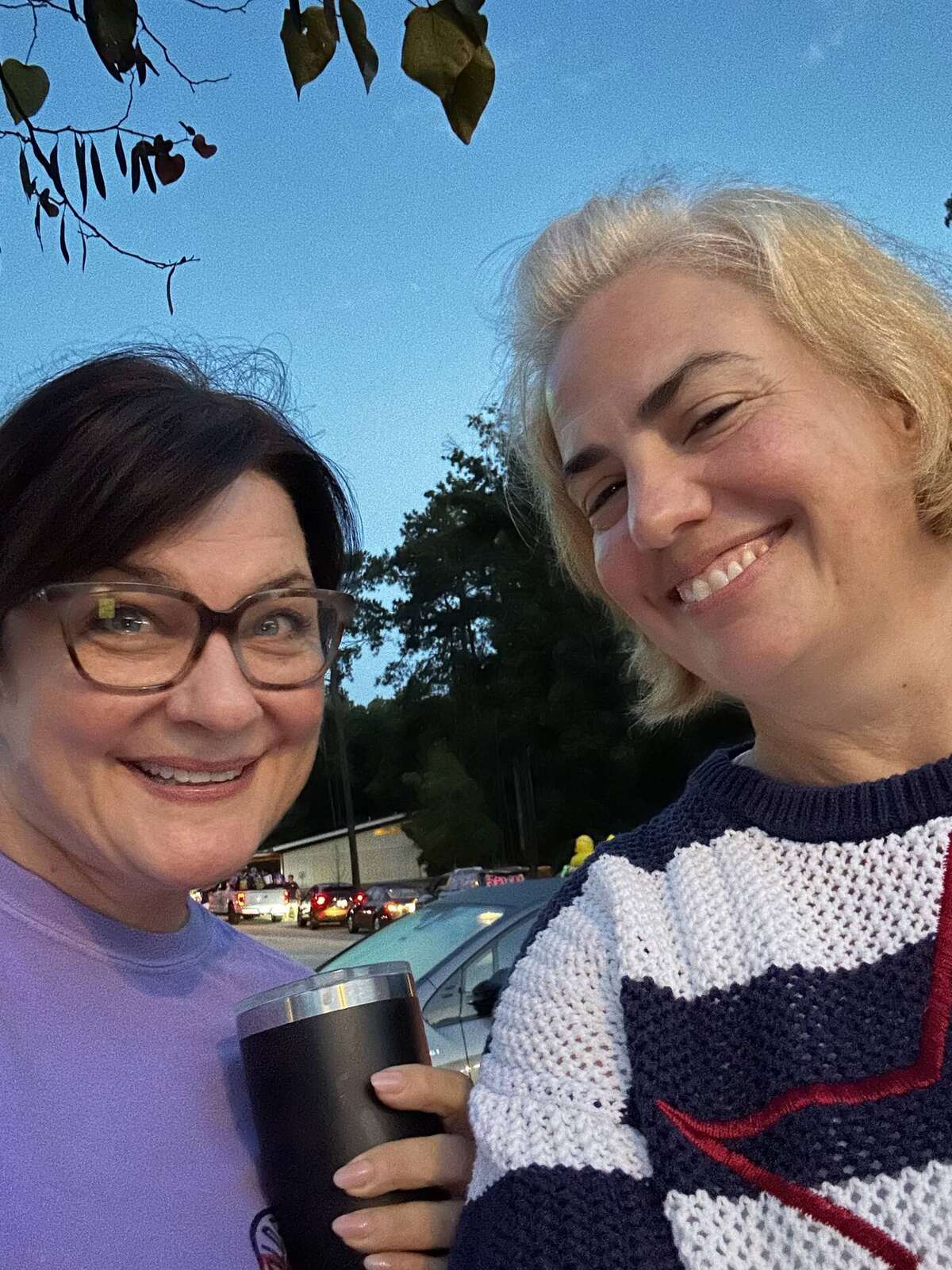 Shelley Cox and Kathleen Cole at Apex Nature Park before dawn, waiting for the parade lineup to start